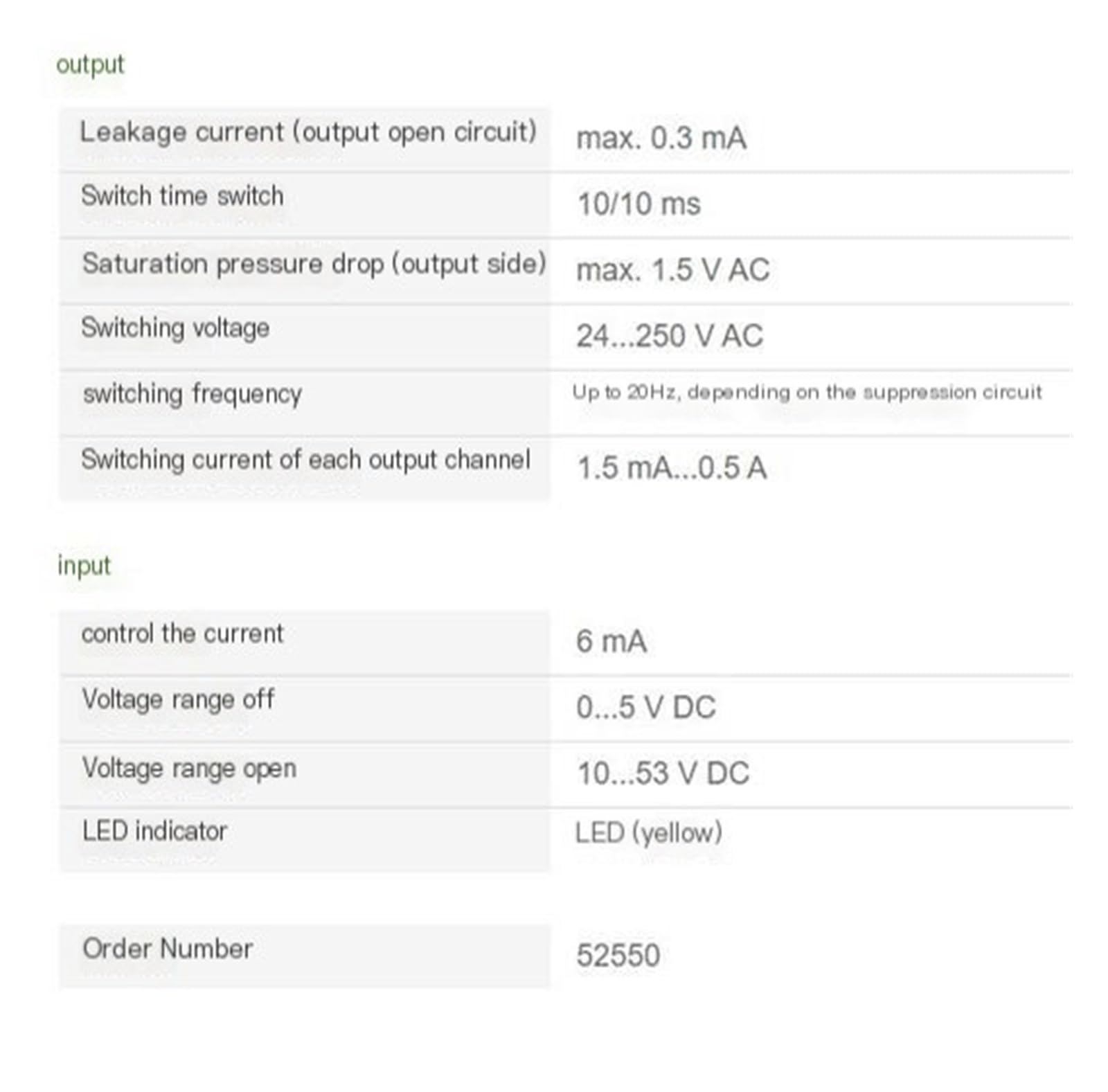 Optocoupleur Semiconducteur Transistor 24V 0.5A 52550
