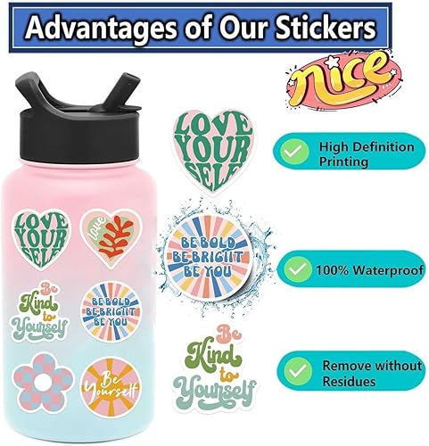 Miniatura 4 de Paquete de 100 calcomanías para niñas, mujeres y niños, 100 calcomanías estéticas impermeables de vinilo para botellas de agua, laptop, teléfono,