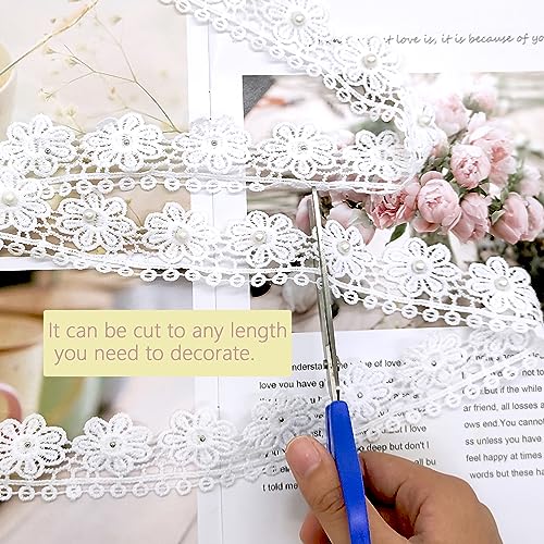 XCSJ 5 Yards 3 cm Width Daisy Lace Trim Ribbon Flower Lace Edge Trim Ribbon Daisy Applique Sewing Dressmaking Edging Trimmings for Clothes Wedding Bridal Dress - Image 4
