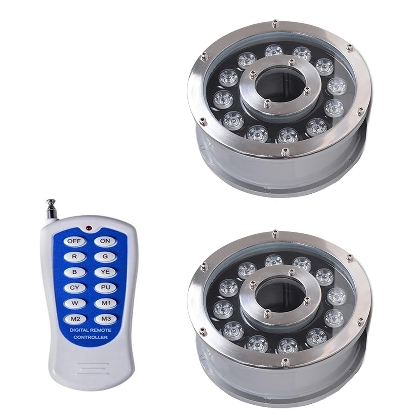 Lot de 2 lumières LED sous-marines pour bassin – Lampe LED pour fontaine annulaire, 24 V avec télécommande RF, spot encastrable, étanche IP68, spot de jardin en acier inoxydable, pour bassin de jardi