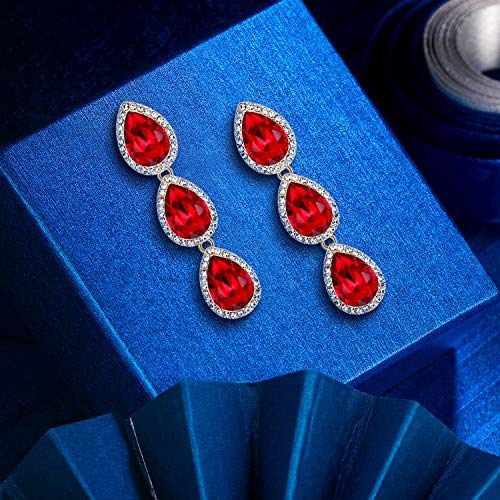 EleQueen Women's Austrian Crystal Teardrop Pear Shape 2.4 Inch Long Clip-on Dangle Earrings3