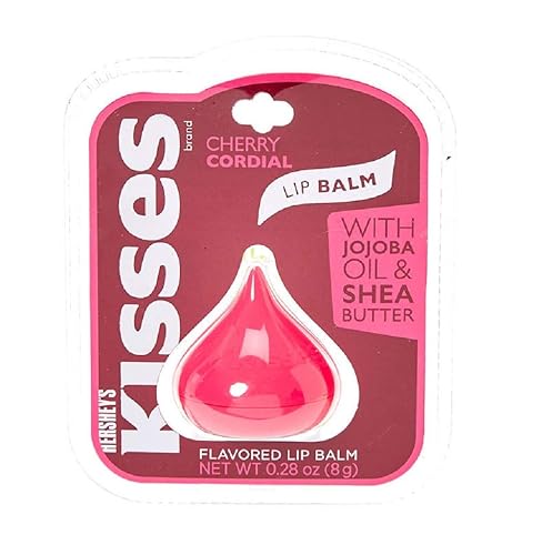 Hershey Kisses Bálsamo labial con sabor a cereza cordial de edición limitada con aceite de jojoba y manteca de karité, 0.28 onzas