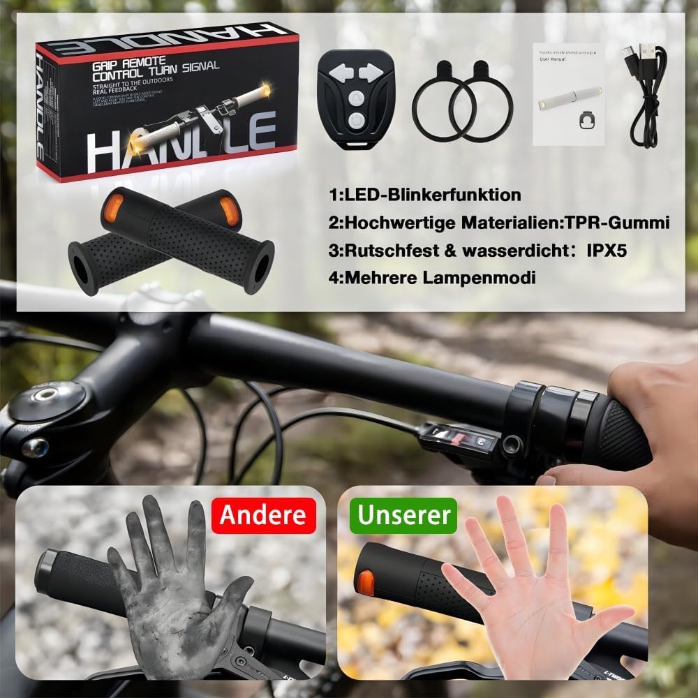 E Scooter Blinker, Griff Licht Roller Blinker Licht Indikator Licht Griff mit wiederaufladbarer Fernbedienung für Xiaomi M365/Pro/Pro2/1S Ninebot Max G30/G30D Scooter Handle Grip