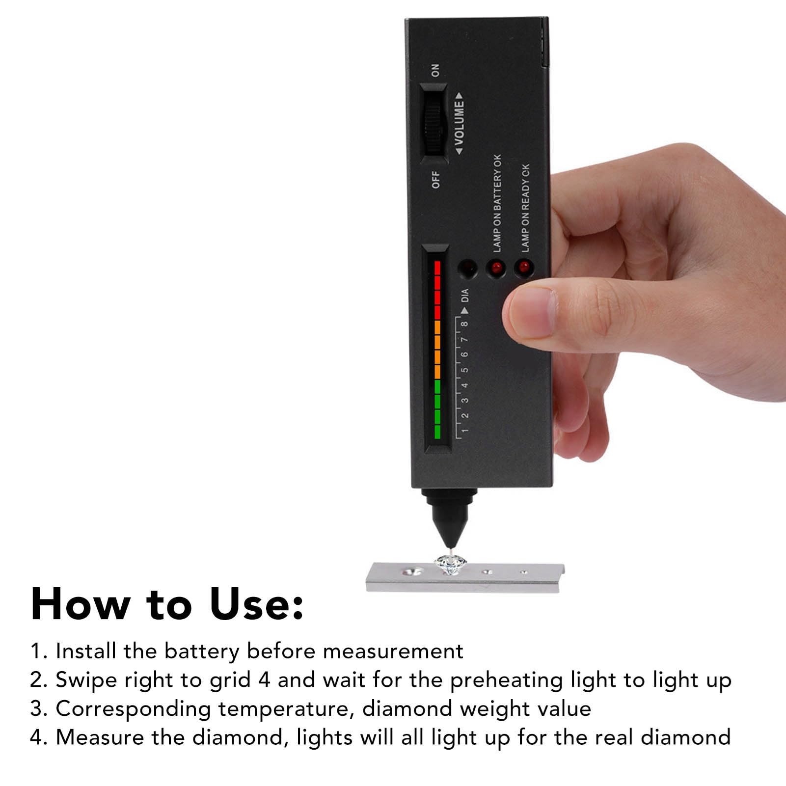 Penna per Tester Tester Diamanti Diamond Selector per Gioielli con Selettore di Diamanti Professionale in ABS con Ingrandimento tester a penna elettronico tester Diamanti tester di diamante