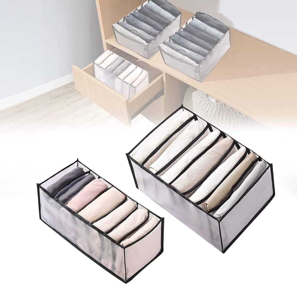 karomouj KMA286 Wardrobe Clothes Organizer, Jeans Leggings Compartment Storage Box Closet, Drawer Mesh Separation Organizer, Transparent Divider for Stacking Pants Drawer (Transparent, Set of 3)