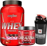 Kit Nutri Whey Morango Pote 900g + Creatina CarboFuel Neutro 300g + Coqueteleira (Whey 900g + Creatina 300g, Whey Morango + Creatina Neutro)