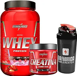 Kit Nutri Whey Morango Pote 900g + Creatina CarboFuel Neutro 300g + Coqueteleira (Whey 900g + Creatina 300g, Whey Morango + Creatina Neutro)