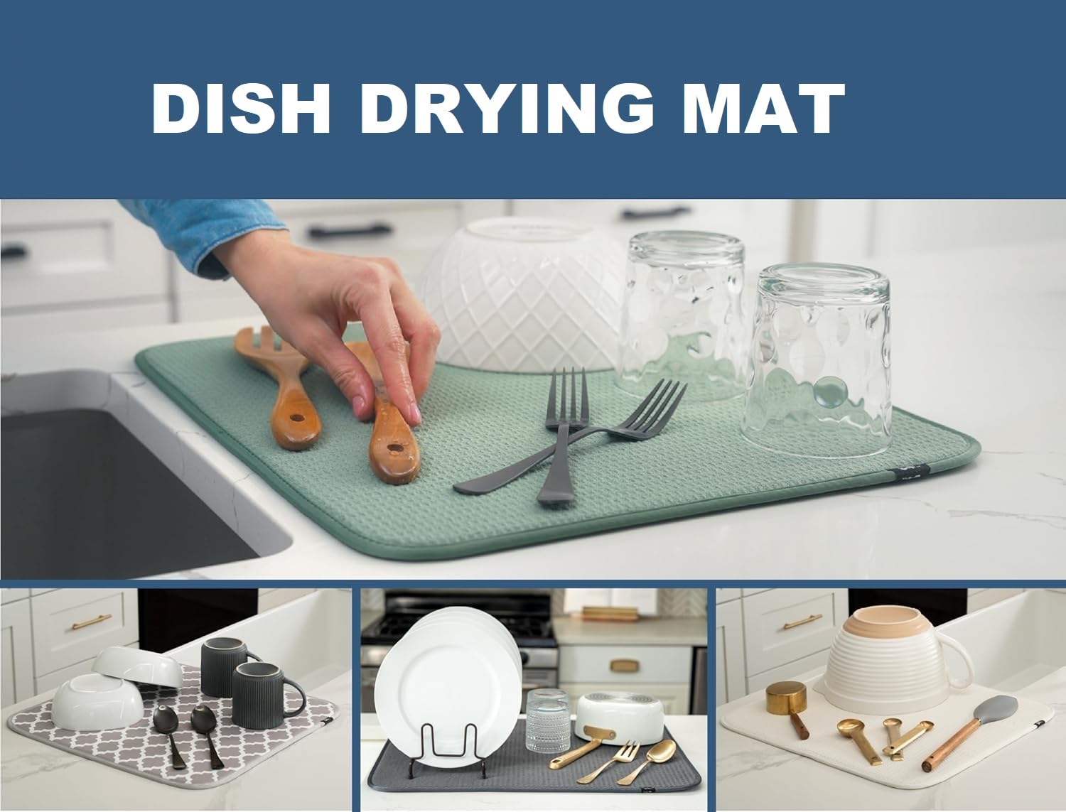AMPLIN Kitchen Utensil Dish Drying Mat | Quick Dry Water Absorbent mat | Placemat for Dish Drying with Non-Slip Rubber Backed | Super Draining Mat for Kitchen 4