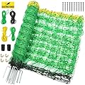Electric Fence Netting, 42.6" H x 164'L Electric Anti-Predator Poultry Fence, PE Net Fencing Kit with 14 Posts Double Spiked, Movable Livestock Nets for Sheep, Hogs, Cattle