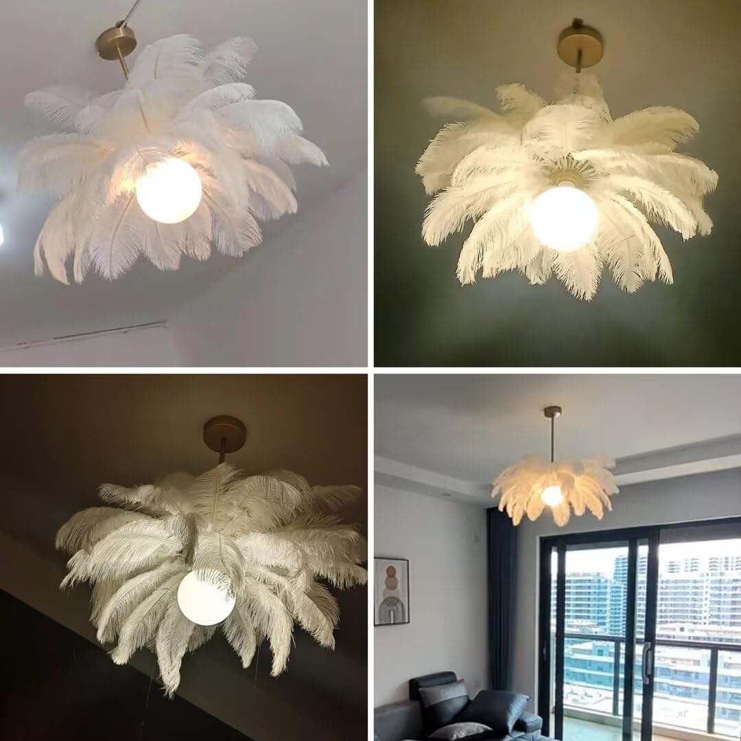 Lámpara colgante de plumas de avestruz blanca, lámpara de techo de plumas, lámpara colgante de plumas, lámpara de techo, accesorio de iluminación de techo para dormitorio, sala de estar