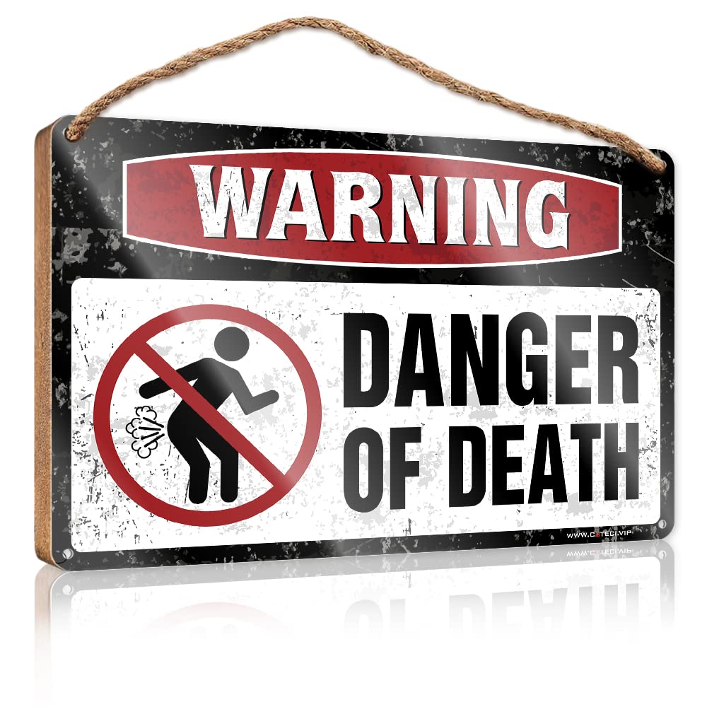 FZFN Wood Plaques For Crafts Warning Danger Of Death Wooden Sign Outdoor Signs And Decor Rustic Kitchen Decor And A(23X35CM)