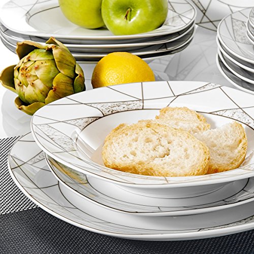 Veweet Tafelservies 'Serena', porselein 18-delig, met 6 dessertborden, diepe borden en platte borden, bordenset voor 6 personen, voor restaurants of gezinnen - Image 8