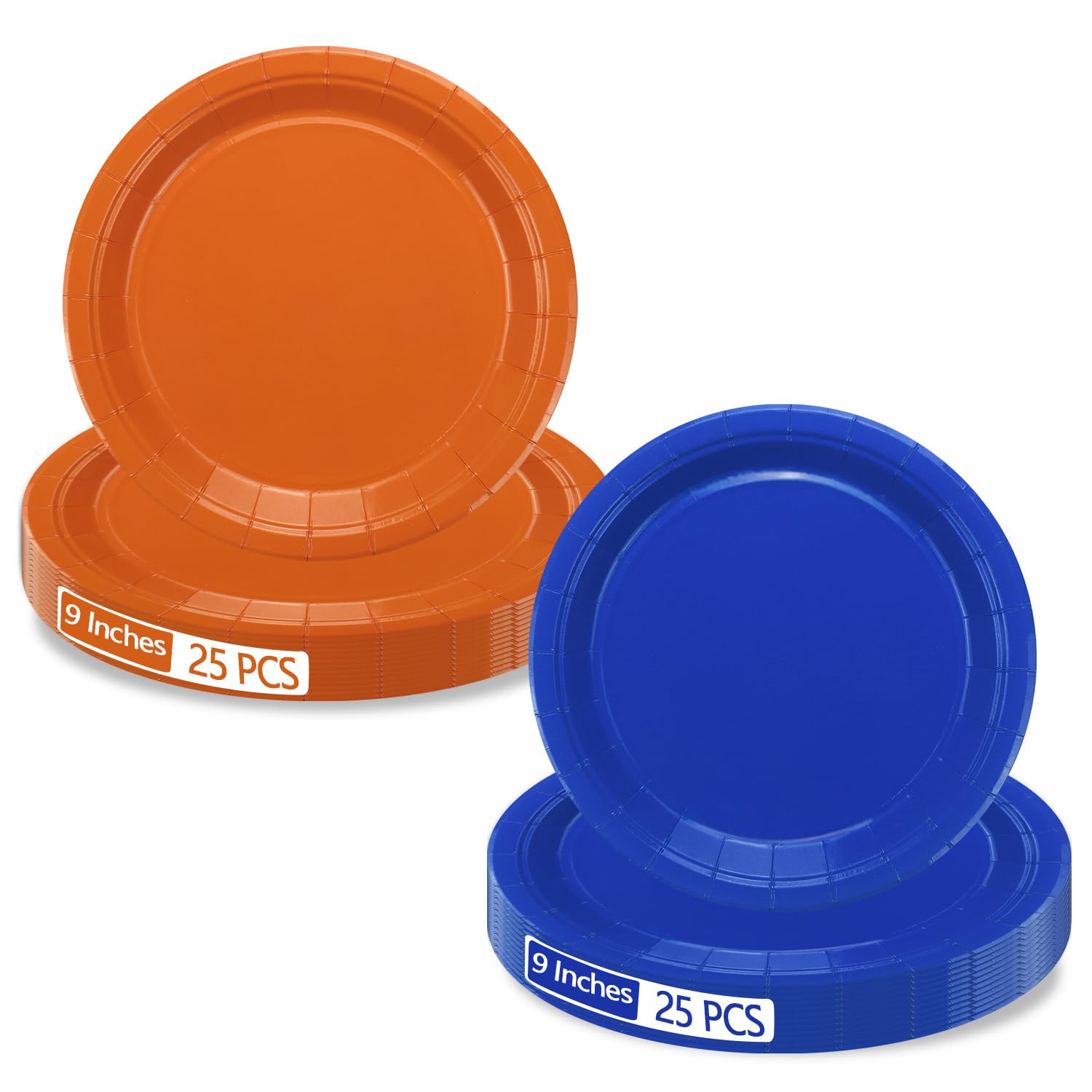 50 Pcs Orange and Blue Paper Plates, 9" Blue and Orange Party Decorations โ image 1