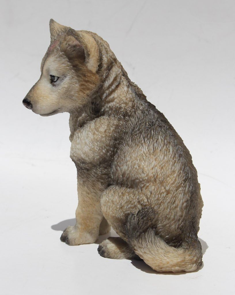 US 4.5 Inch Wolf Cub Sitting Decorative Statue Figurine, Gray and Cream