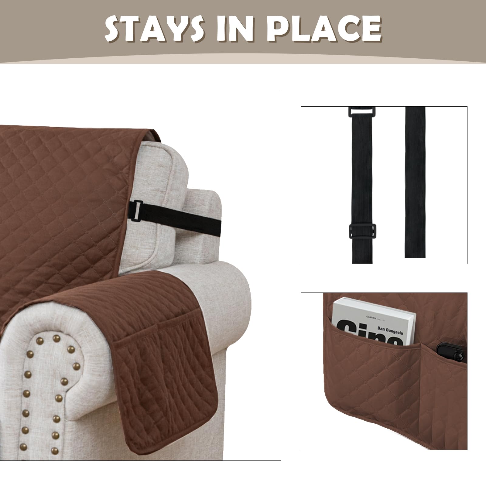 Lydevo Copridivano Impermeabile Copridivano 2 Posti con Braccioli per Animali Salvadivano Antigraffio Copridivano Trapuntato per Gatto Cani,Marrone