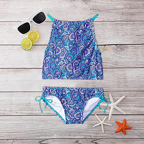 6-12T Girls 2 Pieces Bikini Bathing Suit with Rash Guard Pants Swimwear Cover-Up Sets Girls Tankinis3