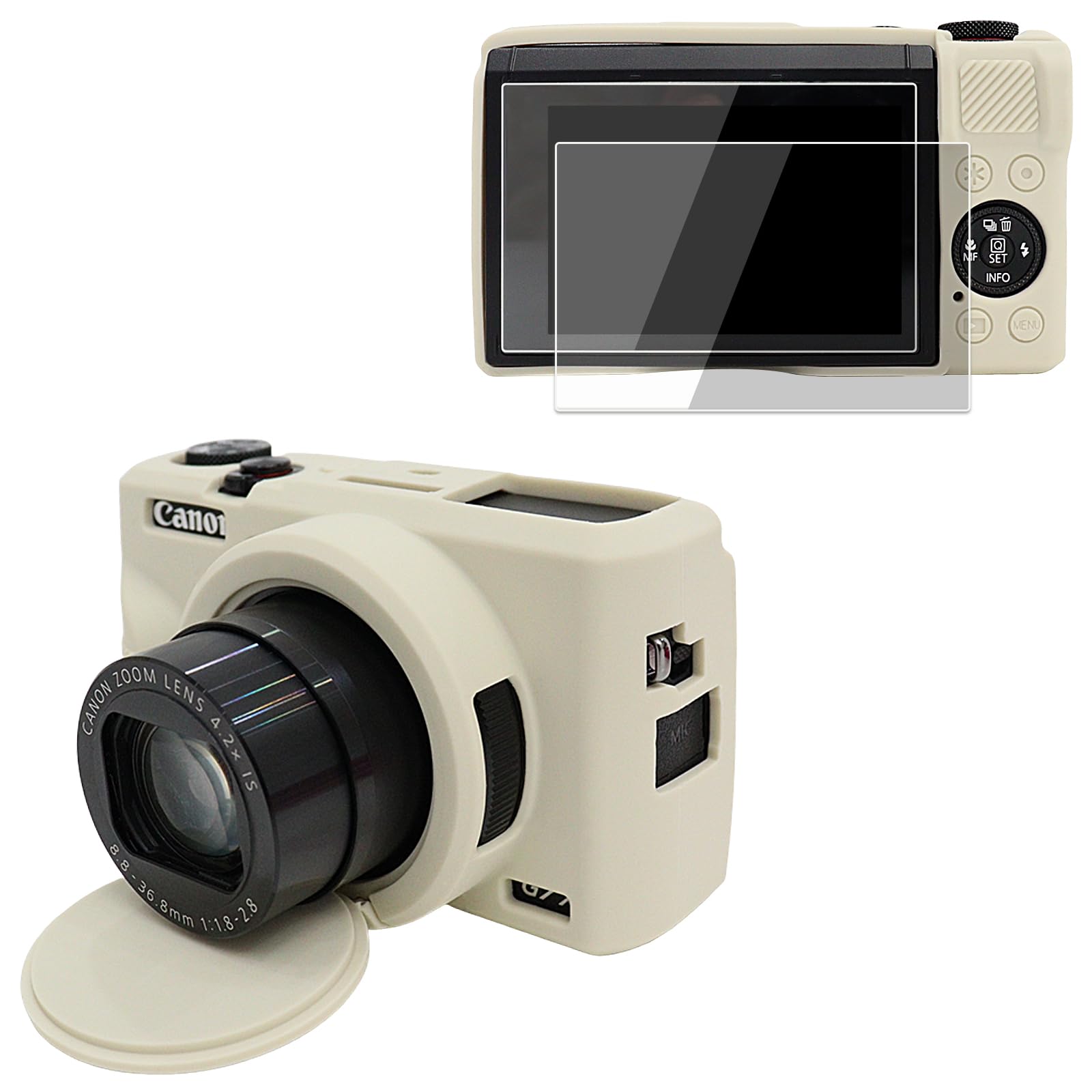 VOVMOEYA Camera Case For Canon Powershot G7 X Mark III With 2PCS Screen Protector, Full Protection Soft G7X III Silicone Case Detachable Lens Cover Protective Cover For Canon G7XIII G7X3-Beige