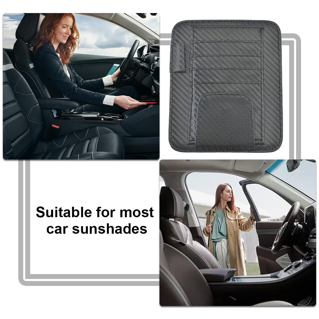 Organizer In Pelle Per Aletta Parasole Auto | Clip Per Occhiali E Tasche Per Documenti | Universale Nero