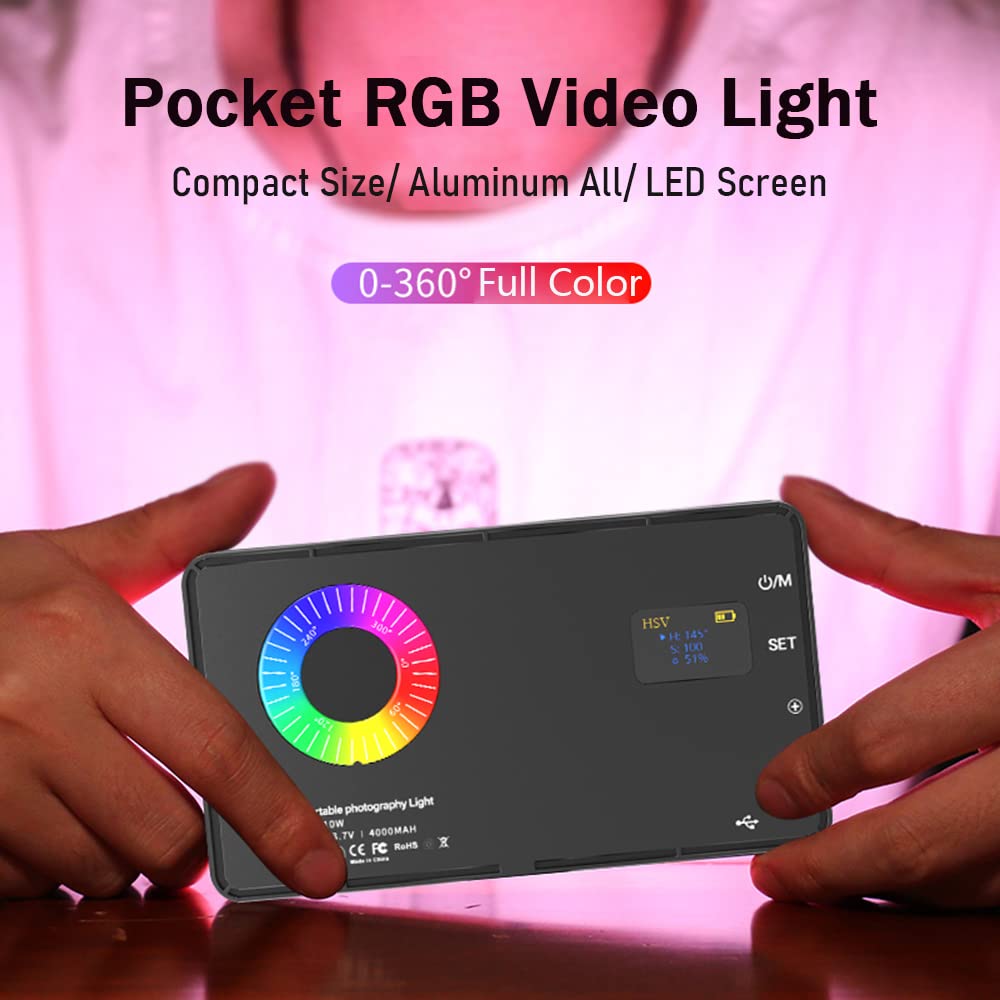 Luce led RGB HUIOP Luce video RGB portatile Pannello luce di riempimento a LED 3000K-8500K Dimmerabile 12 effetti di luce CRI97+ Batteria integrata con adattatore Cold Shoe per Vlog Streaming live Vid