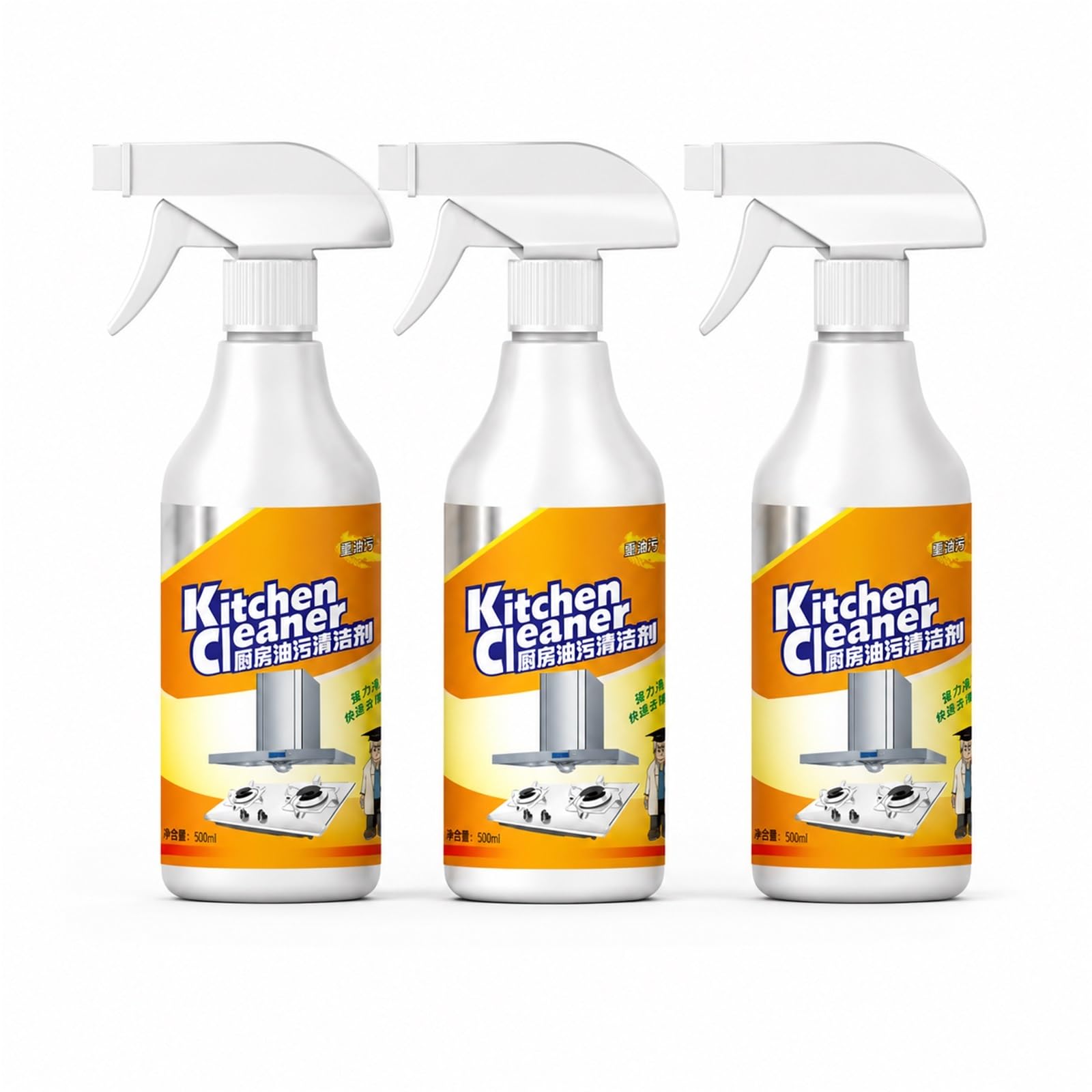 Sgrassatore for Cucina, 500ML, Confezione Da 3 Bottiglia | Spray Sgrassante for Griglie Da Forno e Piani Cottura Domestici, Profumo Di Limone Fresco