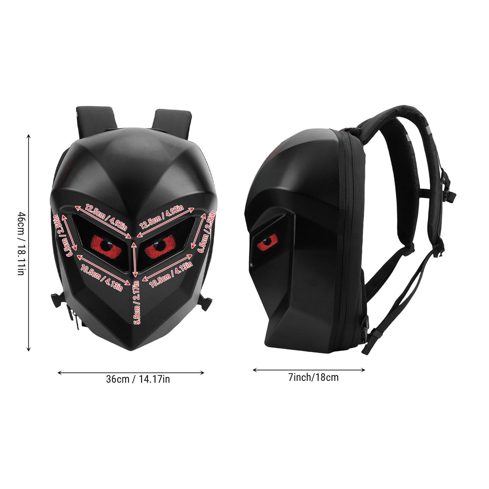 Naroote Zaino per Moto a LED, Schermo a Colori Programmabile Fai-da-te da 20 Litri Zaino per Laptop Impermeabile con Spallacci Regolabili, per Viaggi in Bicicletta (BLACK)