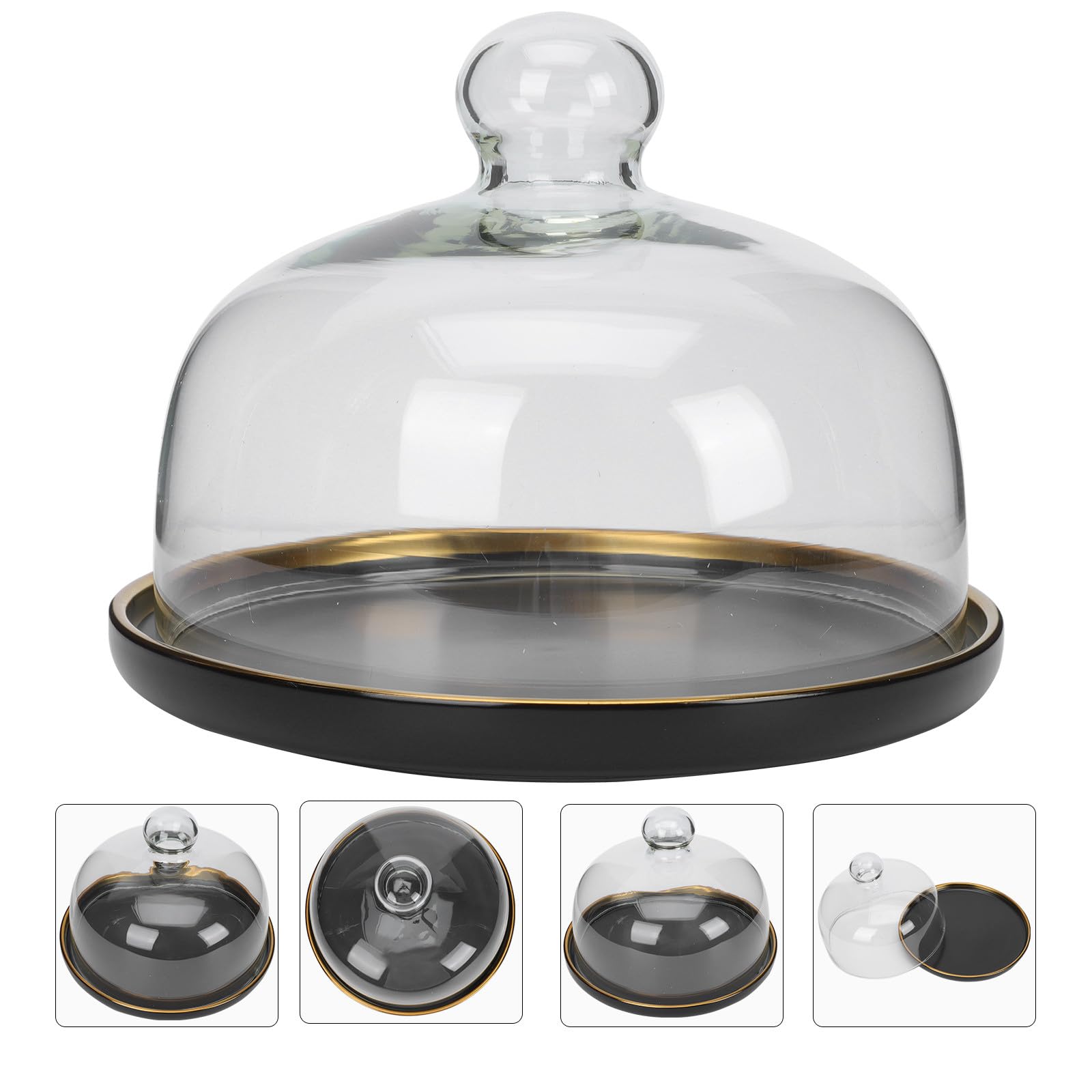 SHINEOFI Keramik Desserttablett mit Glasglocke, Schwarz, Schlichtes Design
