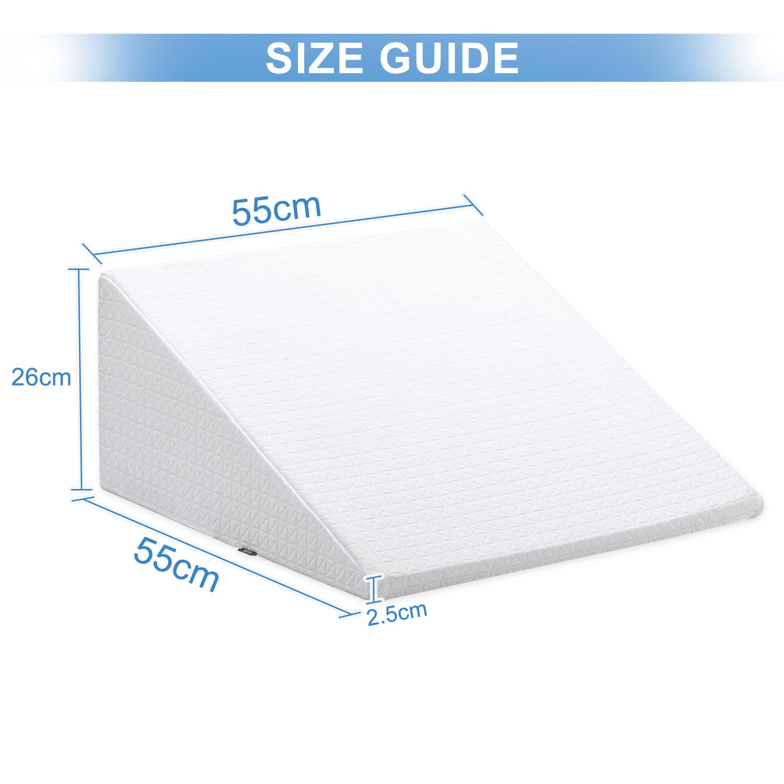 Almohada en cuña de espuma viscoelástica y espuma de alta densidad en estructura de doble capa Adecuada para cama y sofá como cojín para las piernas o para la espalda UN cojín en cuña como