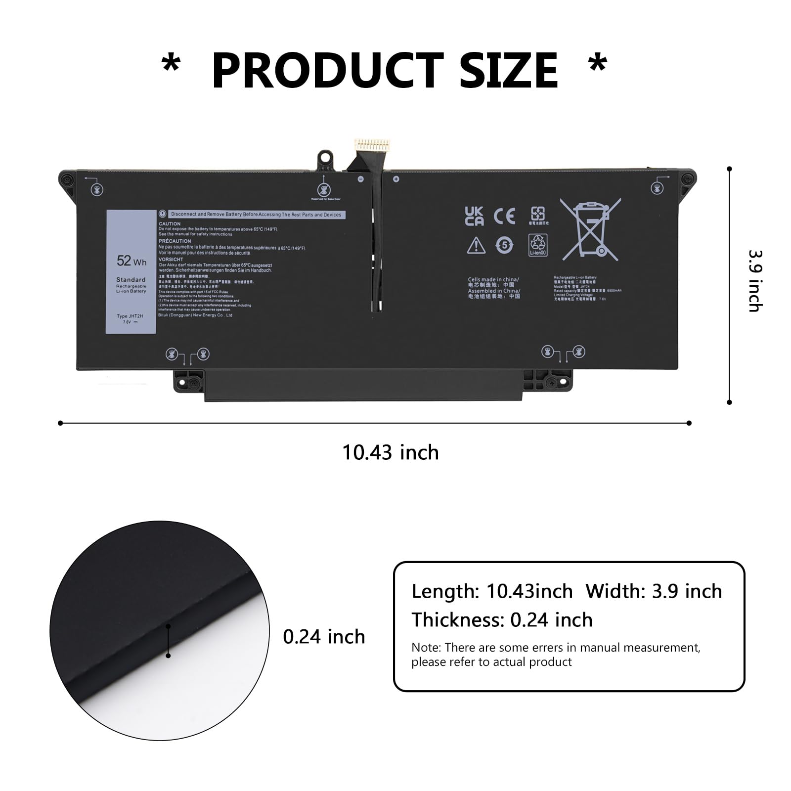 JHT2H 52Wh Laptop Akku Kompatibel mit Dell Latitude 7310 7410 Serie Notebook P34S P34S001 4V5X2 Y7HR3 35J09 HRGYV WY9MP XMV7T 009YYF 7CXN6 T3JWC XMT81 0YJ9RP XMV7T K36KR X825P YY3GJ 7.6V