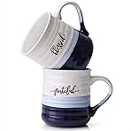 DOWAN 20 oz Coffee Mugs, Large Mugs with Word Blessed Grateful, Porcelain Coffee Cup, Thank You Gifts for Mom Dad, Set of 2