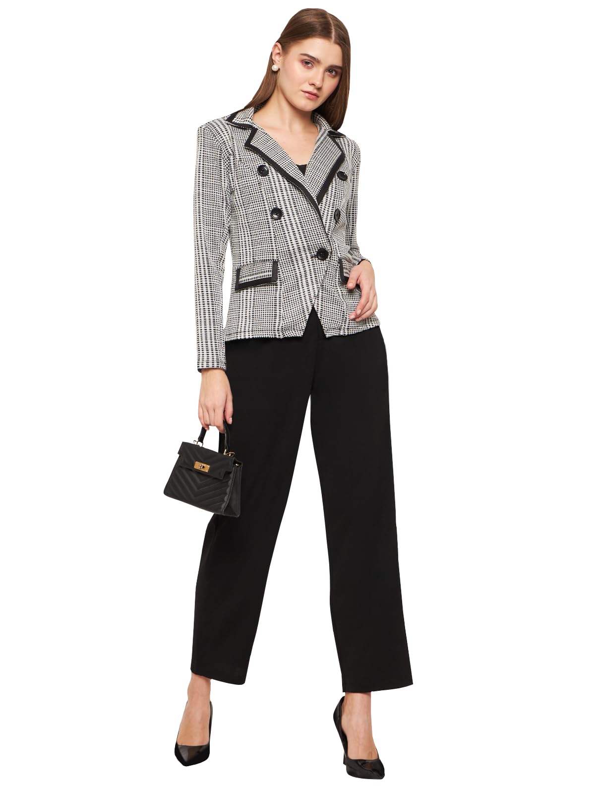Martini Women Blazer | Stretchable | Double Breasted | Easy Wash | Checkered | Western Stylish - White Black (S to XL)-picture-47