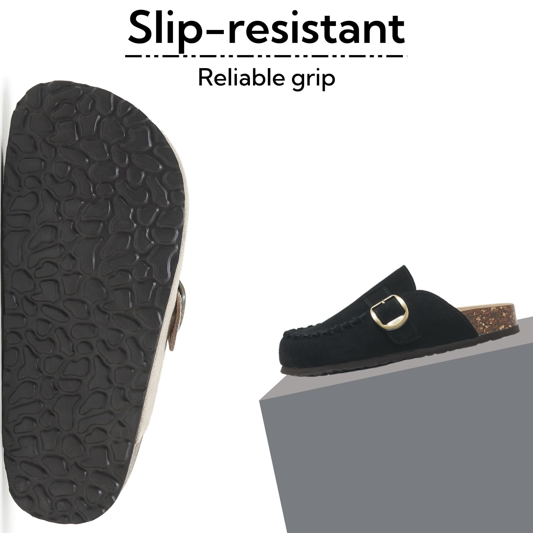 SMajong Zoccoli Uomo Sabot Donna Comode Pantofole in Pelle Ciabatte con Sottopiede in Sughero Scarpa con Fibbia Regolabile al Piede Gr.36-44 EU