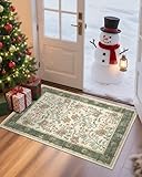 GarveeHome Small Sage Green Entryway Rug, 2x3 Christmas Washable Front Door Rug Indoor Entrance French Floral Carpet Non-Slip Beige Throw Rugs for Kitchen, Powder Room, Entry, Bathroom, Kids Room