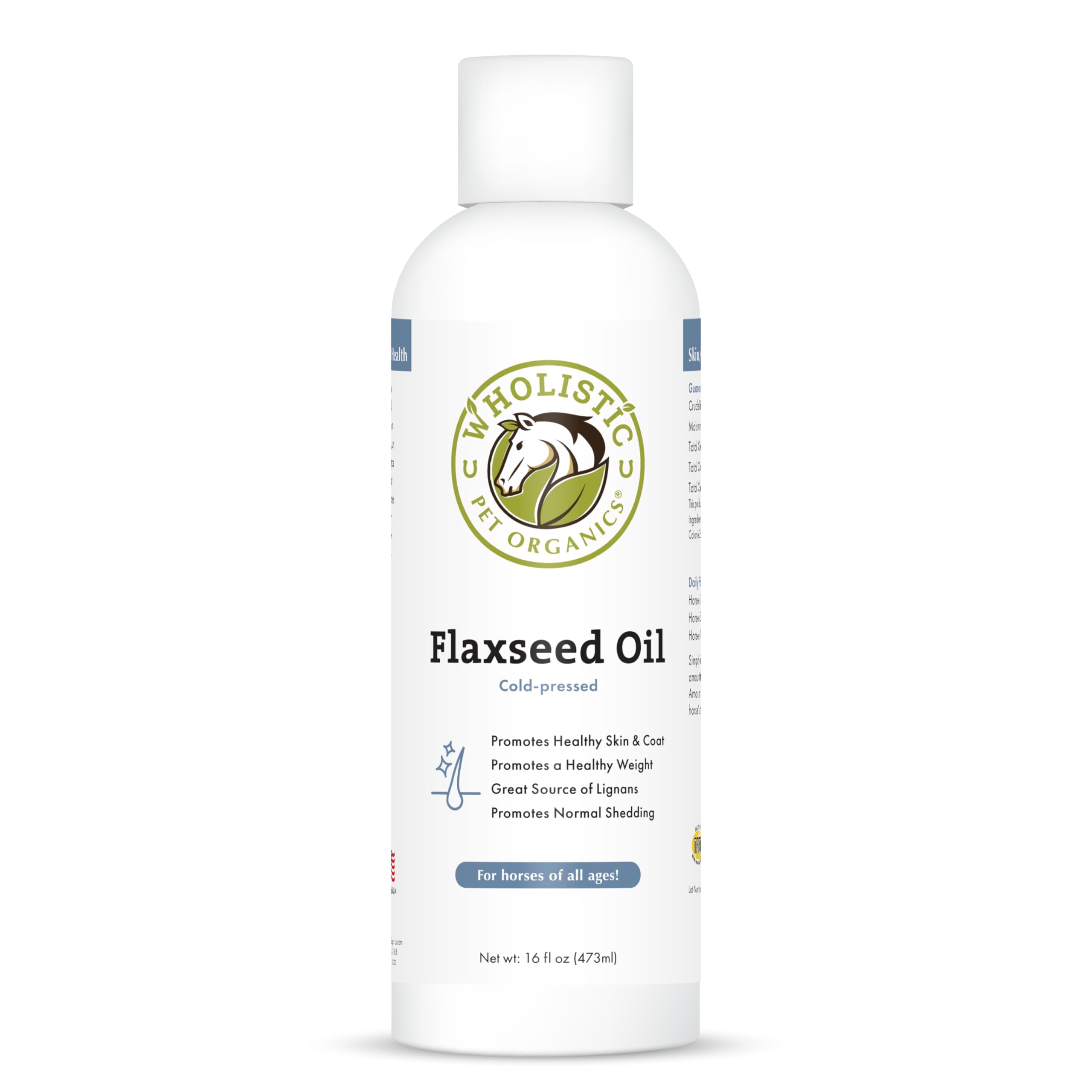 Wholistic Pet Organics Flaxseed Oil: Organic Flaxseed Oil for Horses -Flax Oil Horse Supplement with Antioxidant Rich Rosemary and Omega 3, 6 Fatty Acids for Cardio, Immune, Skin and Coat Health-16 Oz