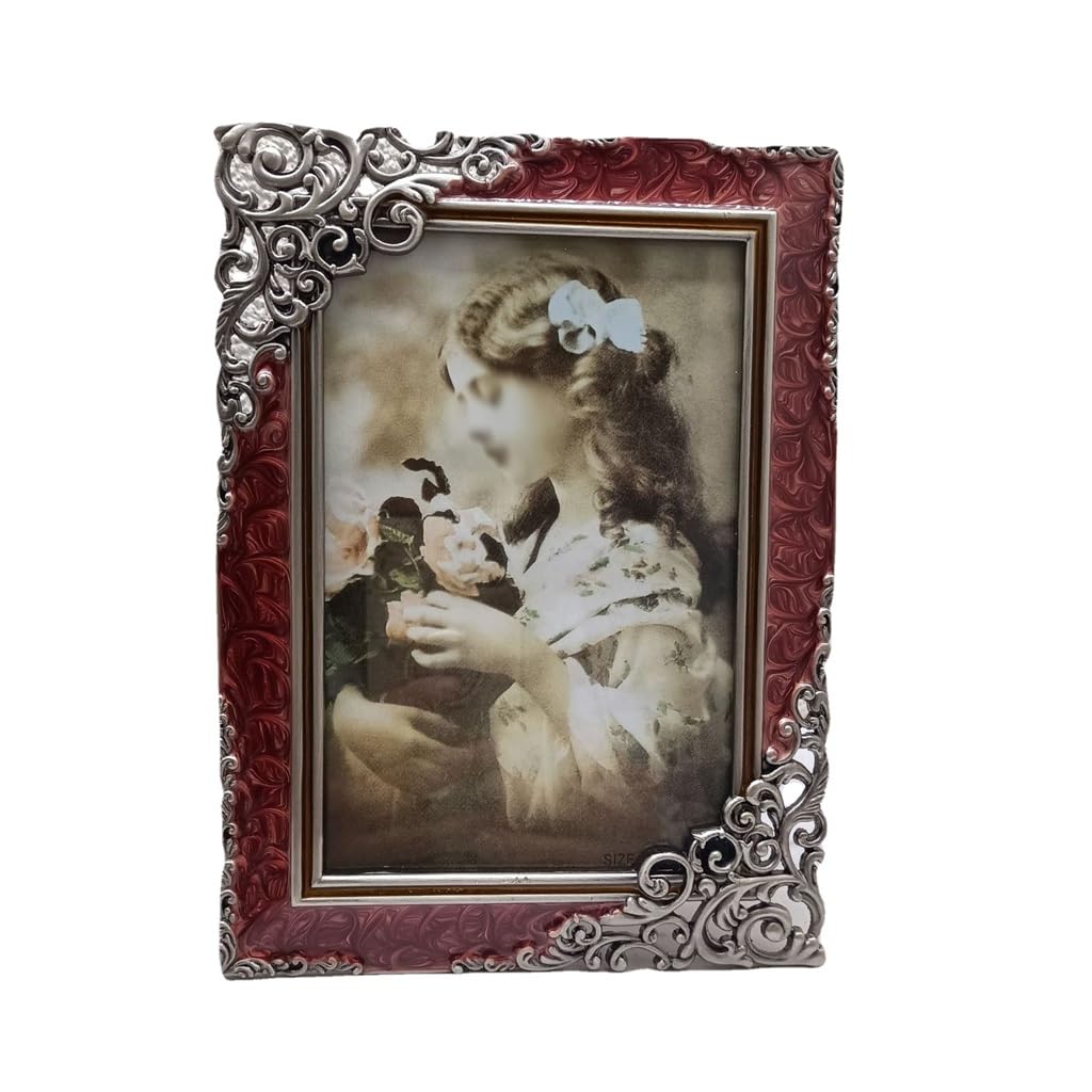 Picture Frames, Set Up A Vintage Photo Frame, Metal Three-dimensional Glass, Wine Red(6inches)