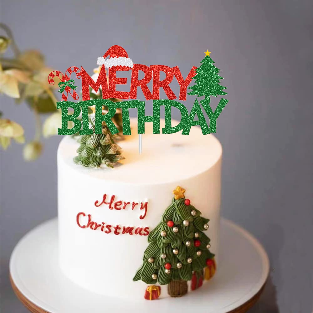 Topper Per Torta Di Natale Glitterato - Buon Natale, 15,8x17 Cm, Rosso E Verde, 1 Pezzo