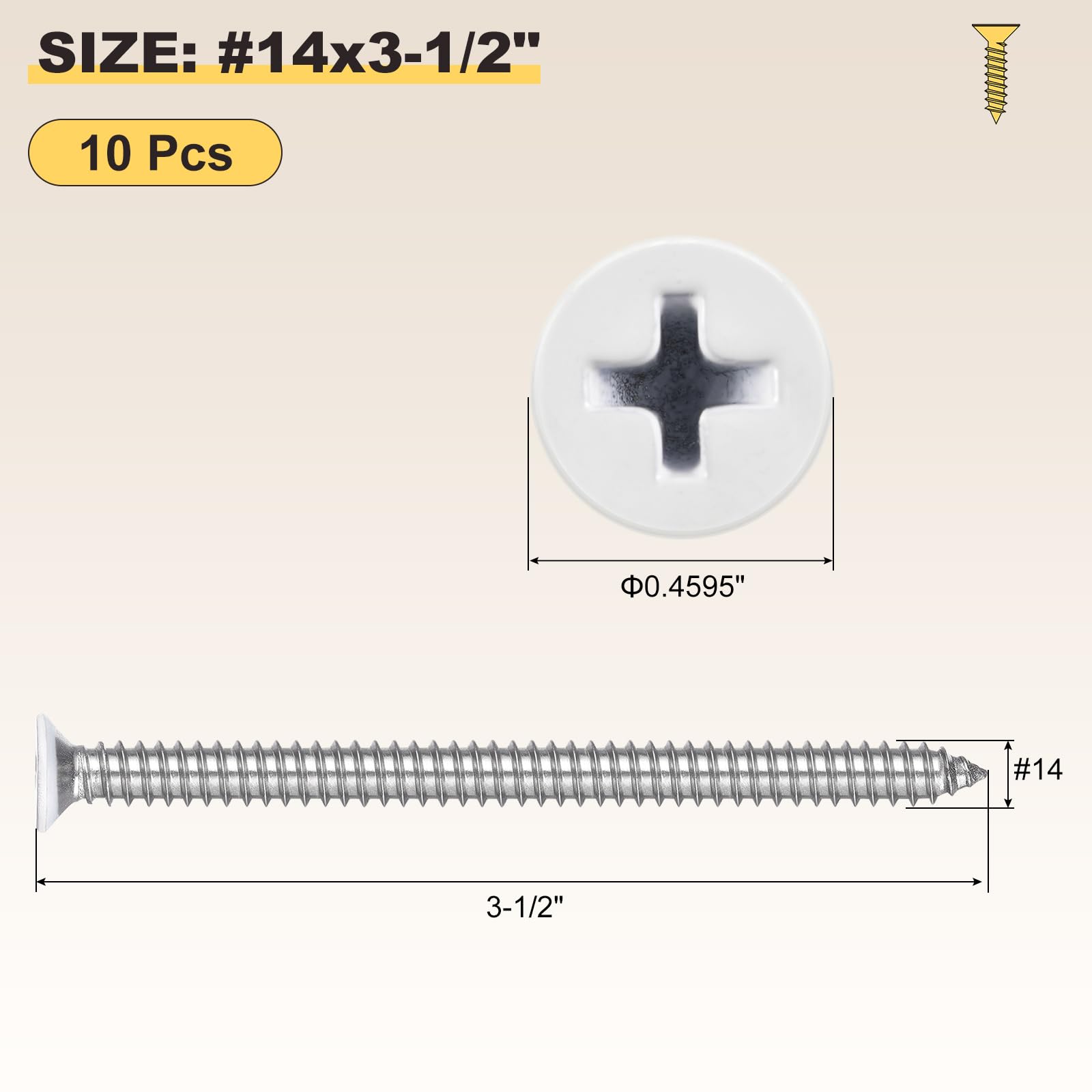 METALLIXITY Countersunk Phillips Wood Screw (#14x3-1/2") 10Pcs - Image 2
