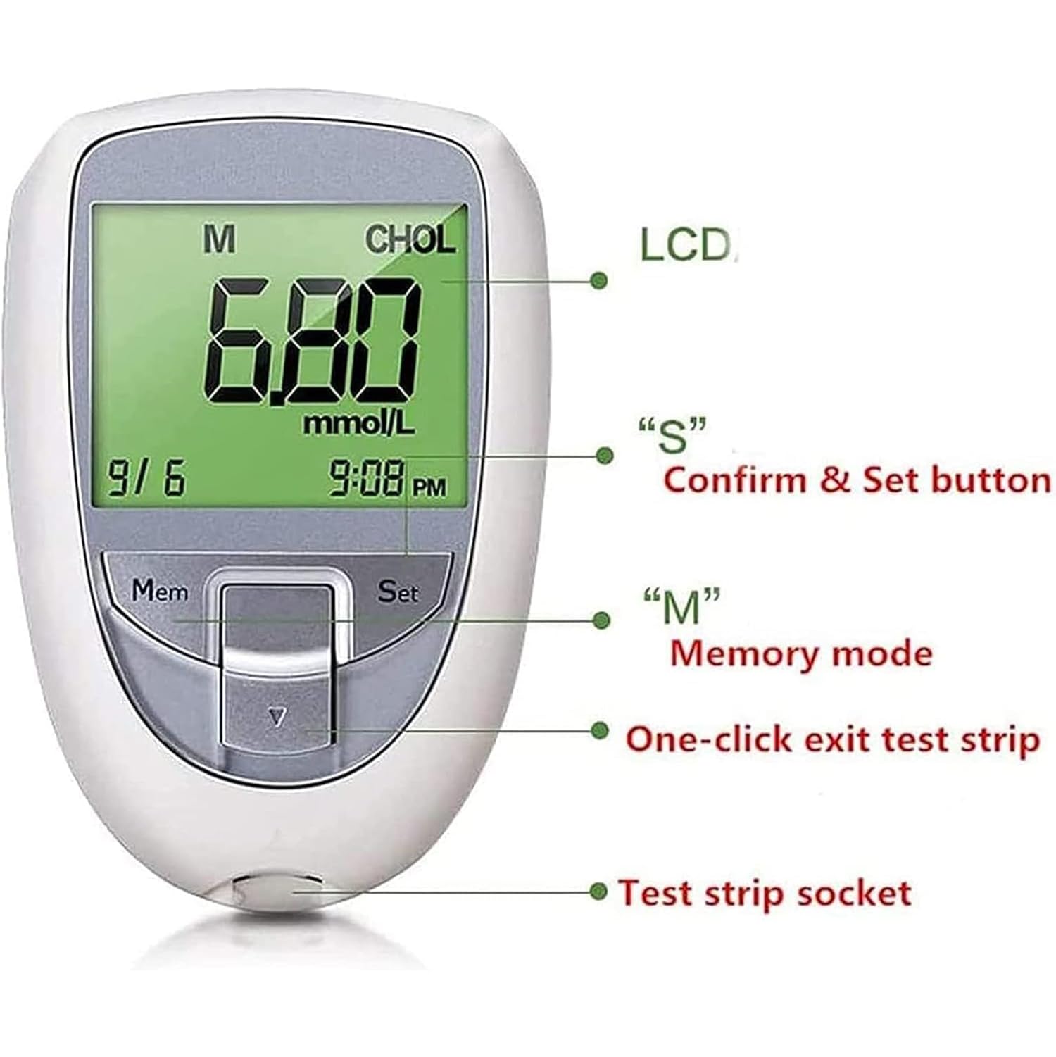 Tester Multifunzione Per Glucosio, Misuratore Di Colesterolo Totale Per Glucosio, Acido Urico 3 In 1, 50 Zuccheri Nel Sangue, 25 Acido Urico, 10 Colesterolo, Memorizzazione 300 Set Di Dati, Kit Per Te
