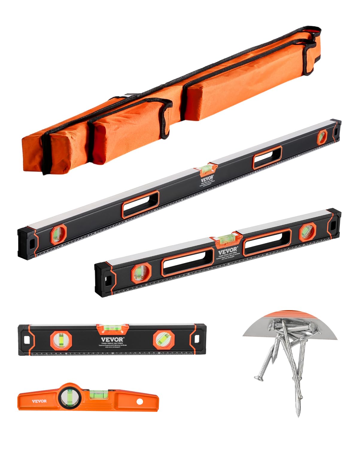 VEVOR 4-Piece Torpedo Level, 48/24/16/10 Inch All Magnetic