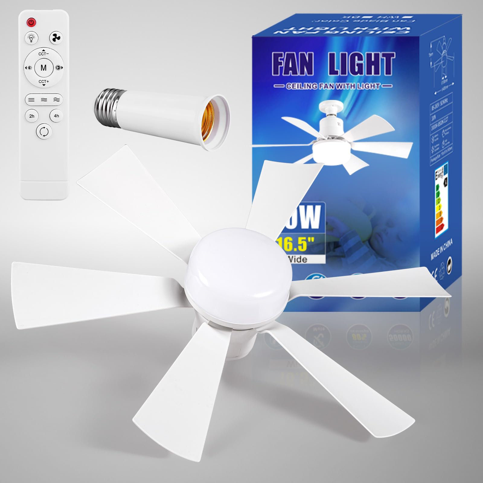Ceiling Fans with Lights and Remote Control, Ceiling Fan Light with Extender & 6 Blades Supports, Quiet 3 Speeds Adjustment, 3 Color Switching, Fan Light Ceiling for Bedroom, Living Room, Kitchen