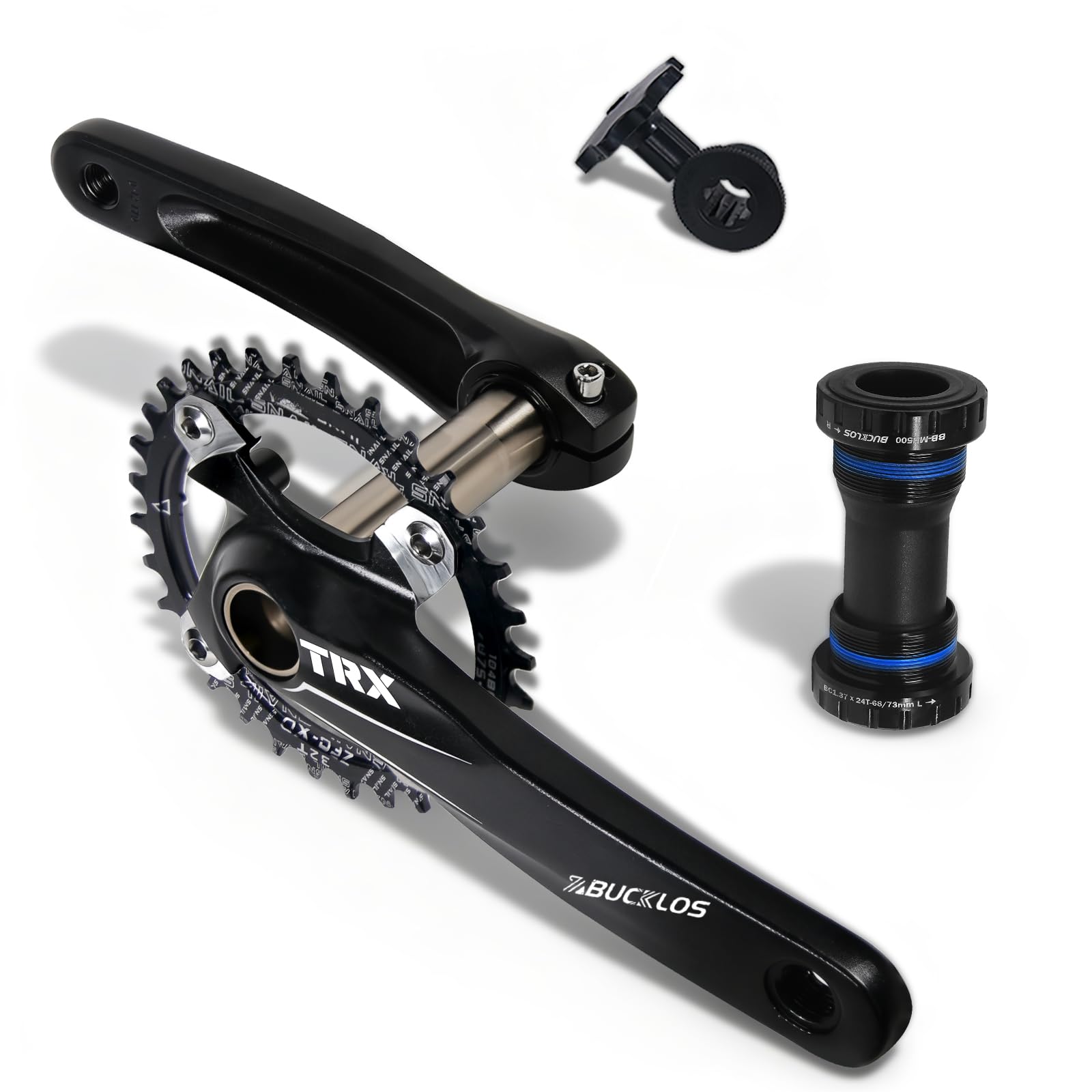 104 BCD MTB Crankset 32-38T – Kit de crankset de vélo de montagne creux intégré 170 mm – 1 x kit de grue de vélo en alliage d'aluminium avec anneau de chaîne à dents larges et goujons pour VTT