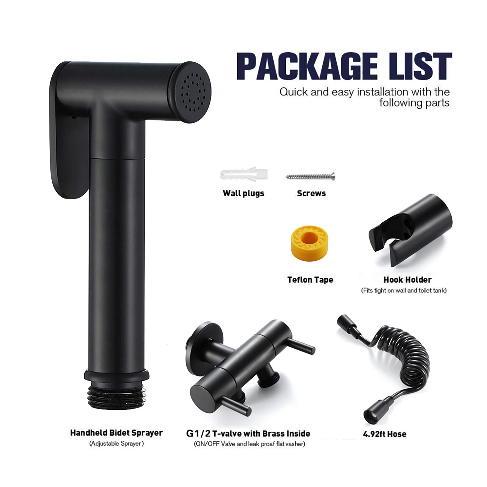 FFOCCO Pulvérisateur de Bidet à Main for Toilettes, pulvérisateur de Couches en Tissu Portable Noir en Laiton avec Tuyau de Douche et Support for hygiène personnelle
