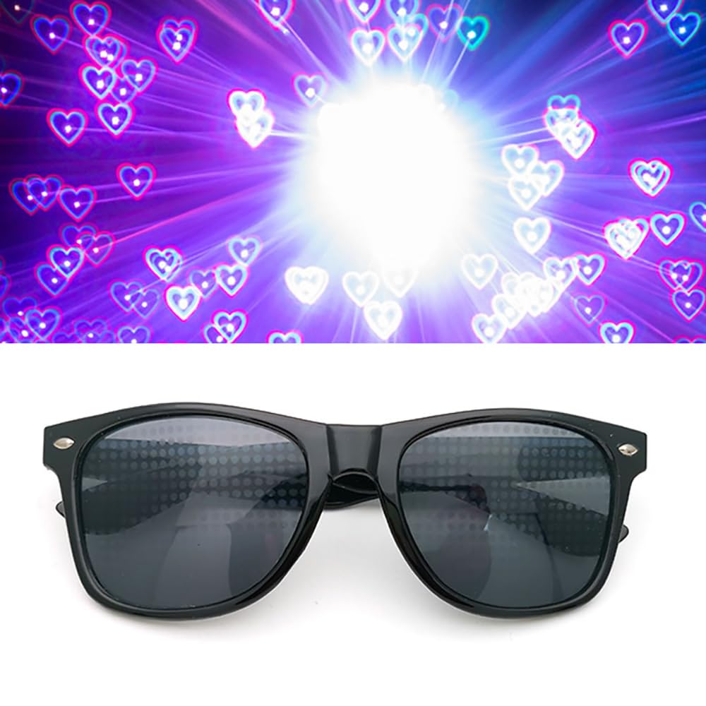 Weenwill Diffraction Glasses,3 Pcs 3D Prism Heart Star Firework Effect Rave Glasses Kaleidoscope Refraction Party Glasses Women Men for Night Music Concert Party Club Accessories - Image 2