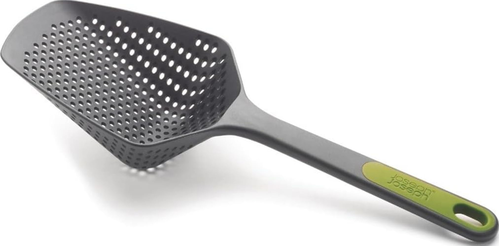 Joseph Joseph Scoop Plus Colander, Spoon Drainer/Strainer, Scoop, Drain and Serve, heat resistant up to 200°C (392°F), Dishwasher safe, Large, Grey/Green, 4