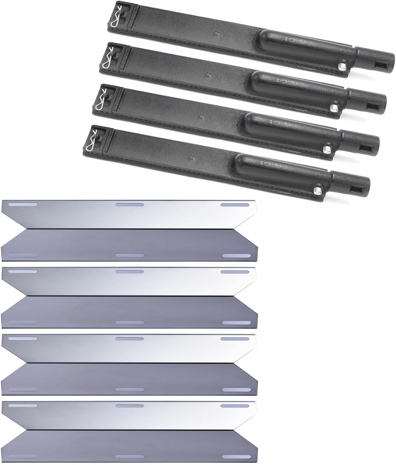 S9A231 (4-Pack) C2F301 (4-Pack) Replacement for Jenn Air 720-0061, 720-0062, Nexgrill 720-0101, 720-0138 Gas Grill Stainless Steel Heat Plate Shield and Cast Iron Burner
