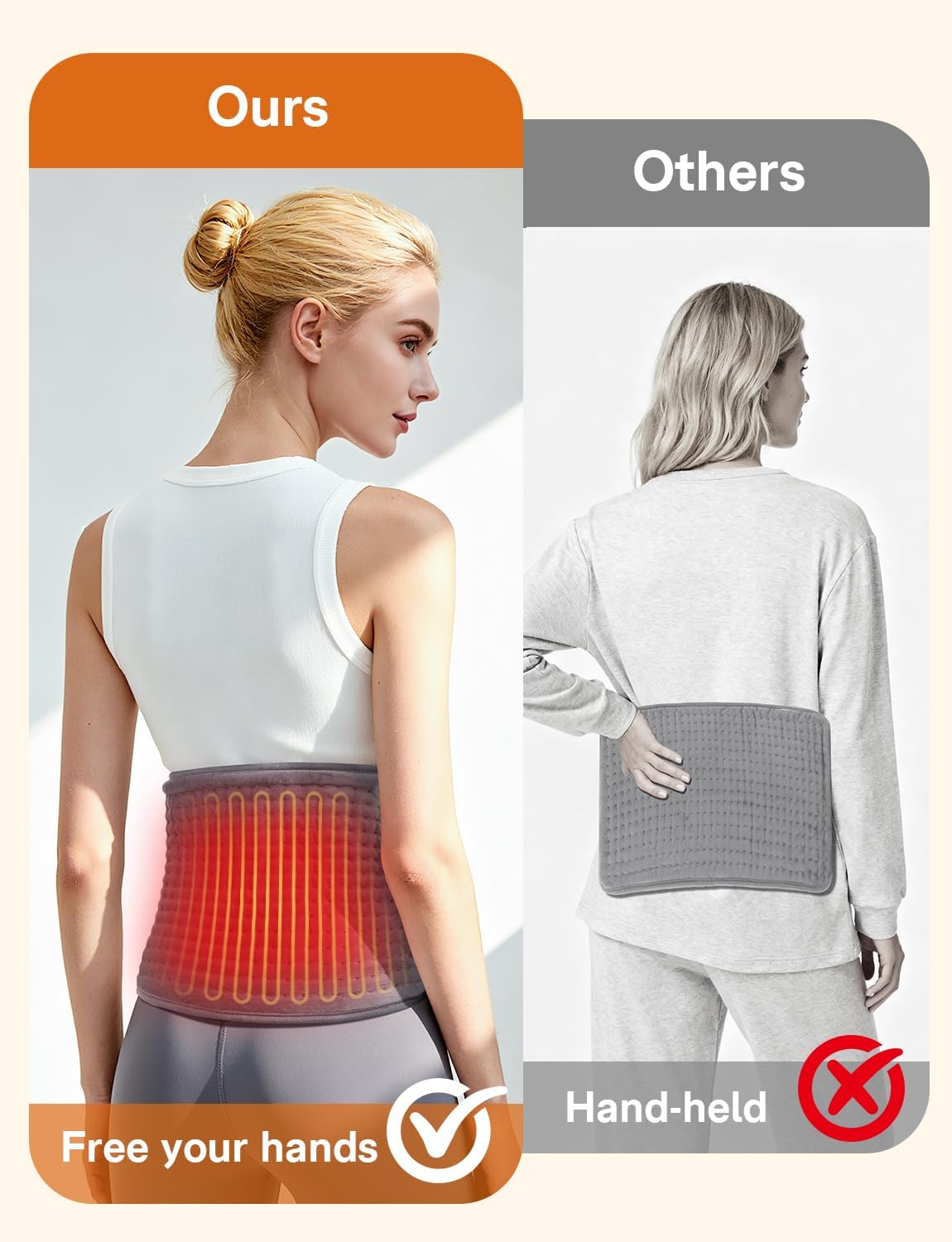 ALLJOY Heating Pad for Back Pain Relief, 12"x44" Large Heating Pad for Period Cramp, Electric Heating Pads Wrap for Lower Back Neck Shoulders Back Warmer with 10 Heat Levels & 4 Timers Auto Off - Image 4