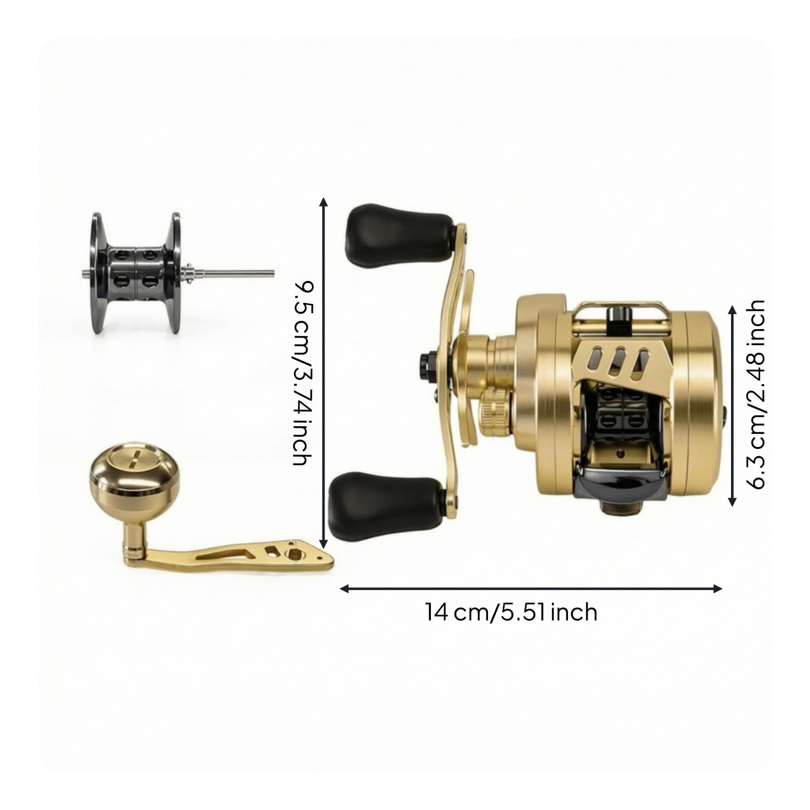 F Fityle Carrete de Pesca Carrete Tambor Bobina Metálica de Precisión Freno Potente 12 Kg 8+1 Rodamientos Cuerpo CNC Peso 287 G Adecuado para Agua Dulce, Carrete De Tambor GX Dorado, Mano Izquierda