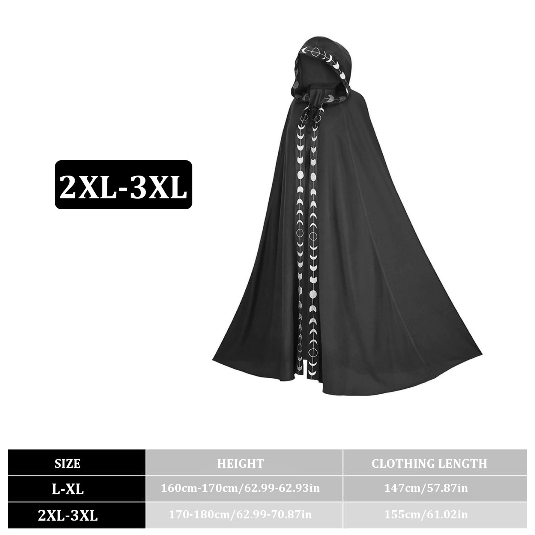 Mantello Halloween Bambini 100cm - Velluto Nero Con Cappuccio - Costume Strega/Mago - Foto 13