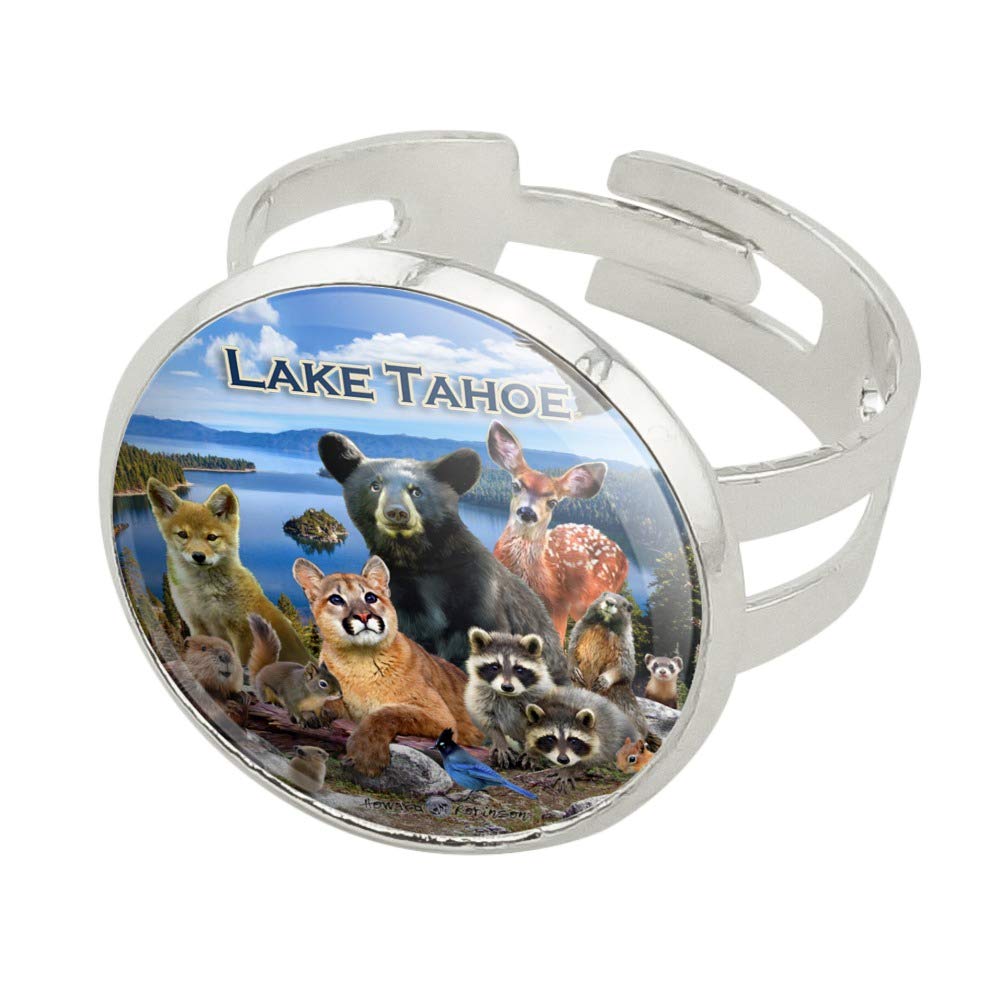GRAPHICS & MORE Lake Tahoe California CA Nevada NV Animals Bear Cougar Deer Silver Plated Adjustable Novelty Ring