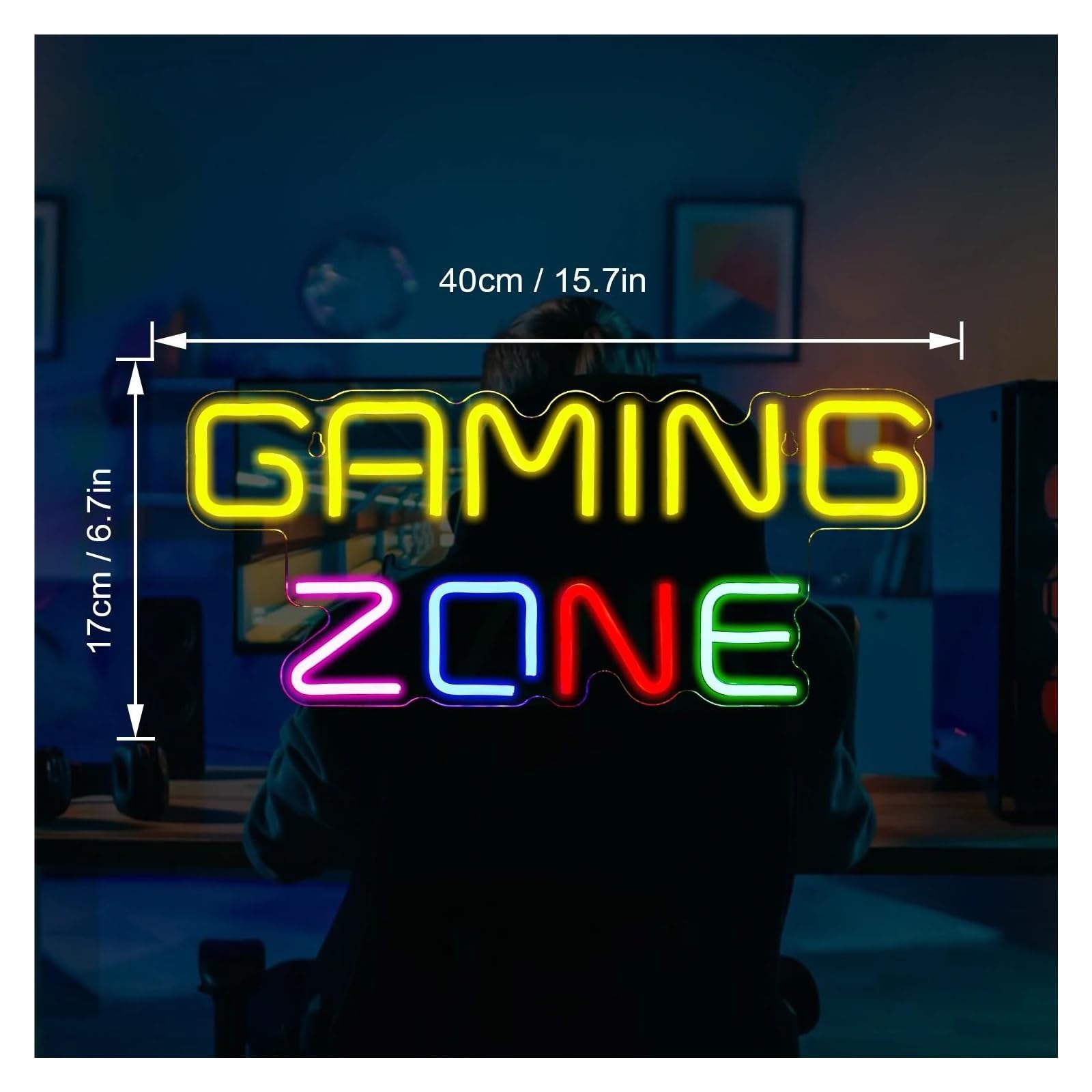 Décor Mural Lumière Enseigne Au Néon Gaming Zone Lettre LED, Décoration Murale USB Pour Salle De Jeux, Fête, Chambre À Coucher, Bar, Lampe Éclairée 40cm×17cm(UNE)