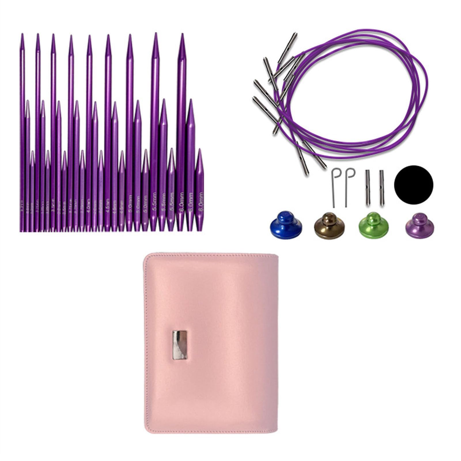 Buxuaaaa Round Knitting Needle 3.0-6.0mm Interchangeable Circular Knitting Needle Set with Case & Accessories for Crafting Interchangeable Circular Set